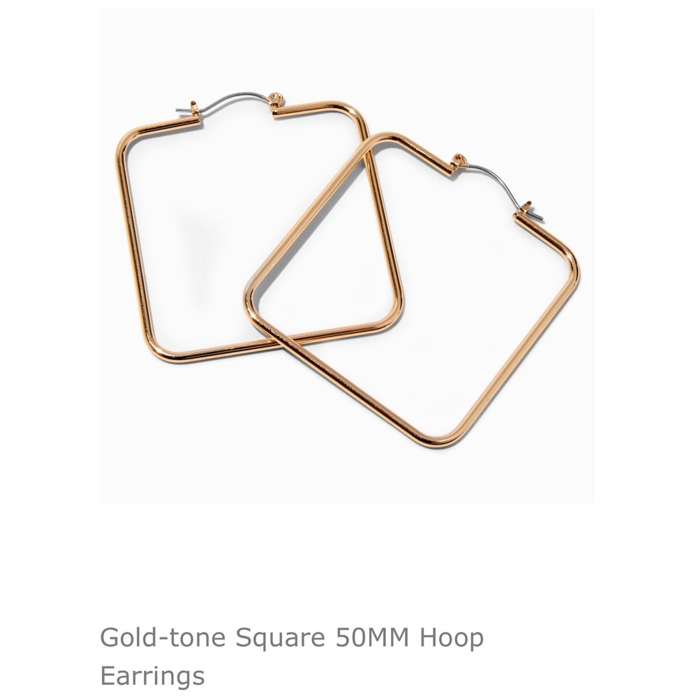Gold Tone Square Hoop Earrings 50mm Shiny Lightweight Fashion Jewelry